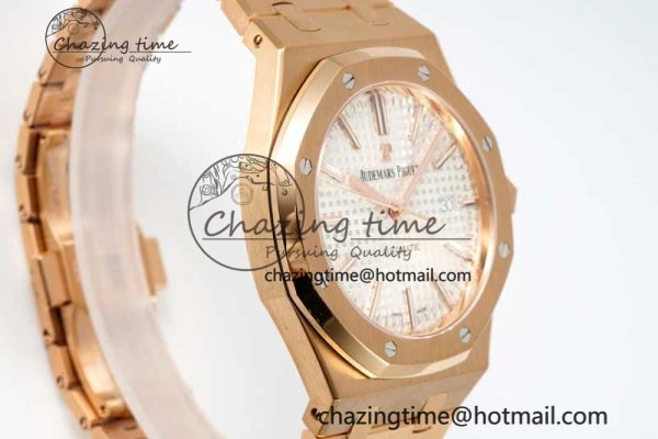 Royal Oak 41mm 15400 RG ZF 1:1 Best Edition White Textured Dial on RG Bracelet V2 SA3120 Super Clone