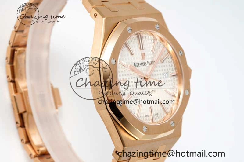Royal Oak 41mm 15400 RG ZF 1:1 Best Edition White Textured Dial on RG Bracelet V2 SA3120 Super Clone