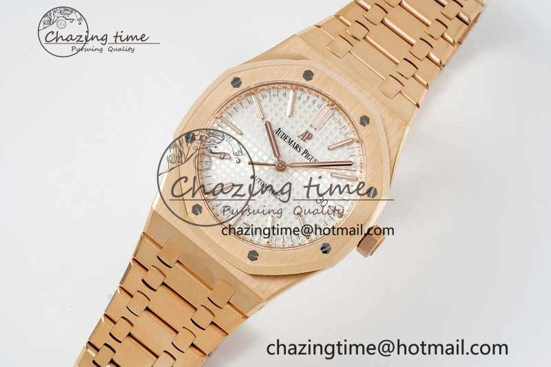 Royal Oak 41mm 15400 RG ZF 1:1 Best Edition White Textured Dial on RG Bracelet V2 SA3120 Super Clone