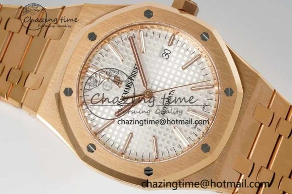 Royal Oak 41mm 15400 RG ZF 1:1 Best Edition White Textured Dial on RG Bracelet V2 SA3120 Super Clone