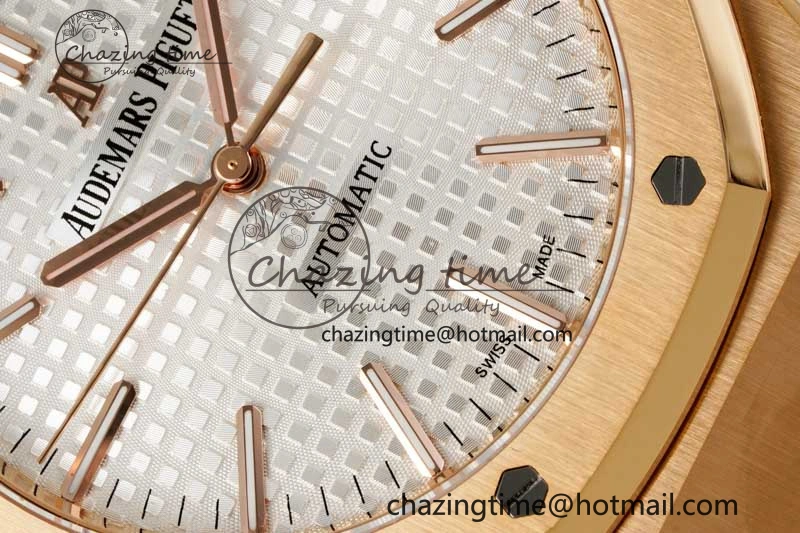 Royal Oak 41mm 15400 RG ZF 1:1 Best Edition White Textured Dial on RG Bracelet V2 SA3120 Super Clone