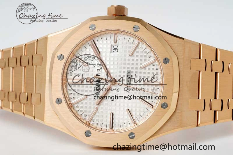 Royal Oak 41mm 15400 RG ZF 1:1 Best Edition White Textured Dial on RG Bracelet V2 SA3120 Super Clone