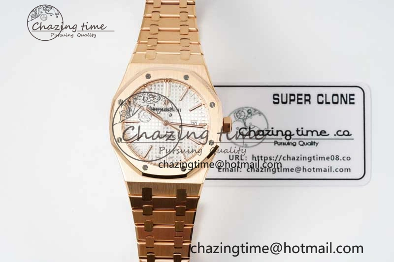 Royal Oak 41mm 15400 RG ZF 1:1 Best Edition White Textured Dial on RG Bracelet V2 SA3120 Super Clone