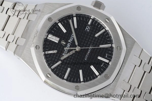Royal Oak 41mm 15400 SS APSF 1:1 Best Edition Black Textured Dial on SS Bracelet A3120 Super Clone V2