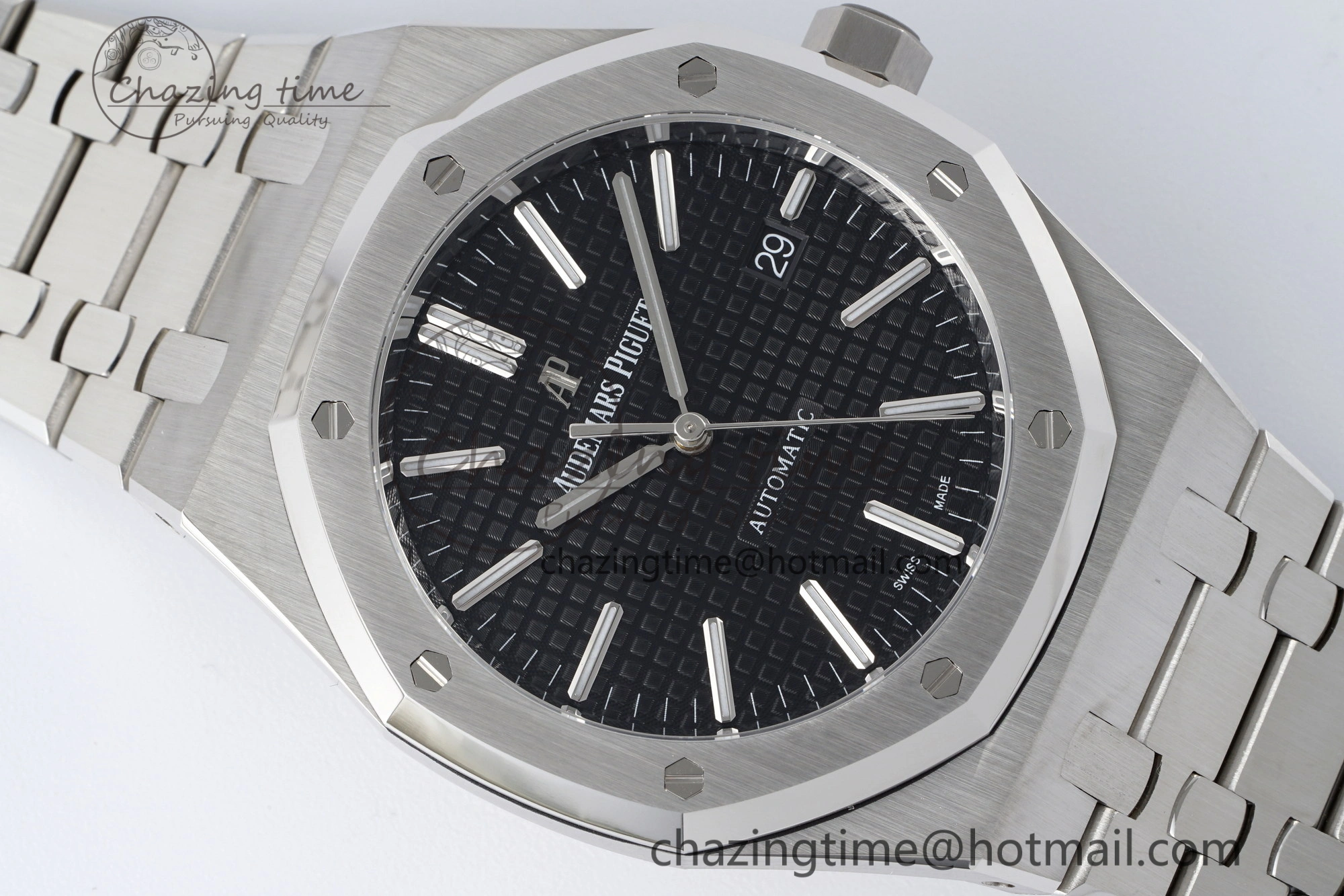 Royal Oak 41mm 15400 SS APSF 1:1 Best Edition Black Textured Dial on SS Bracelet A3120 Super Clone V2