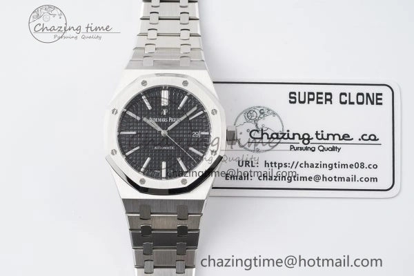 Royal Oak 41mm 15400 SS APSF 1:1 Best Edition Black Textured Dial on SS Bracelet A3120 Super Clone V2