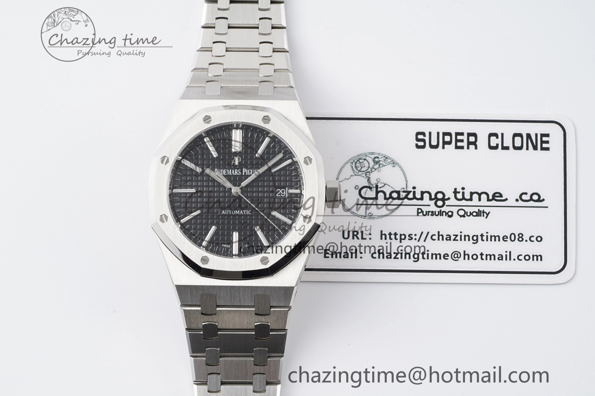 Royal Oak 41mm 15400 SS APSF 1:1 Best Edition Black Textured Dial on SS Bracelet A3120 Super Clone V2