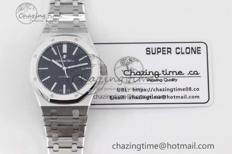 Royal Oak 41mm 15400 SS APSF 1:1 Best Edition Black Textured Dial on SS Bracelet A3120 Super Clone