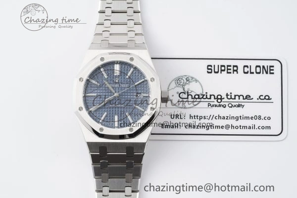 Royal Oak 41mm 15400 SS APSF 1:1 Best Edition Blue Textured Dial on SS Bracelet A3120 Super Clone V2