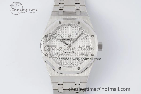Royal Oak 41mm 15400 SS APSF 1:1 Best Edition White Textured Dial on SS Bracelet A3120 Super Clone V2