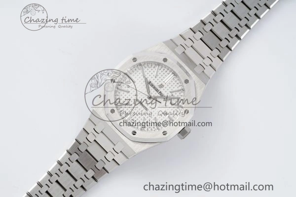 Royal Oak 41mm 15400 SS APSF 1:1 Best Edition White Textured Dial on SS Bracelet A3120 Super Clone V2