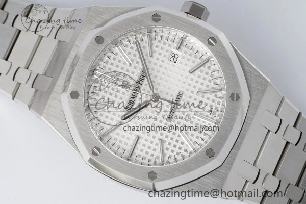 Royal Oak 41mm 15400 SS APSF 1:1 Best Edition White Textured Dial on SS Bracelet A3120 Super Clone V2