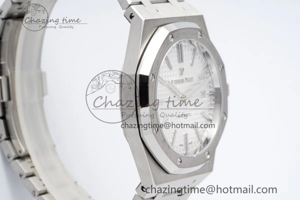 Royal Oak 41mm 15400 SS APSF 1:1 Best Edition White Textured Dial on SS Bracelet A3120 Super Clone V2