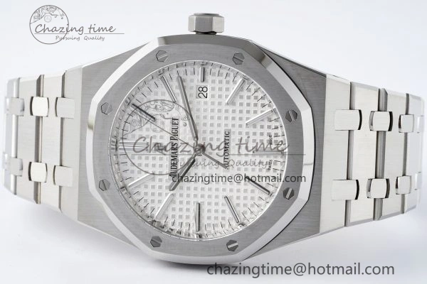 Royal Oak 41mm 15400 SS APSF 1:1 Best Edition White Textured Dial on SS Bracelet A3120 Super Clone V2