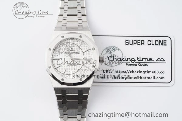 Royal Oak 41mm 15400 SS APSF 1:1 Best Edition White Textured Dial on SS Bracelet A3120 Super Clone V2