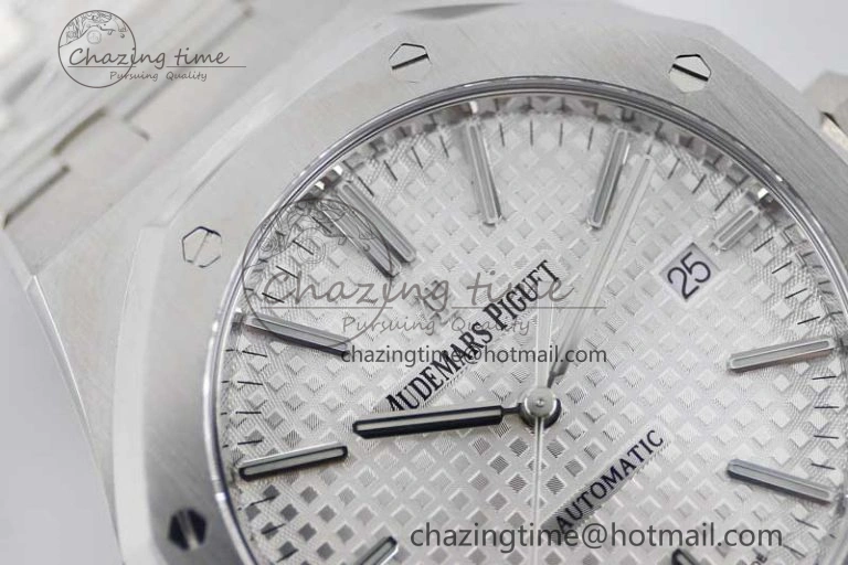 Royal Oak 41mm 15400 SS APSF 1:1 Best Edition White Textured Dial on SS Bracelet A3120 Super Clone