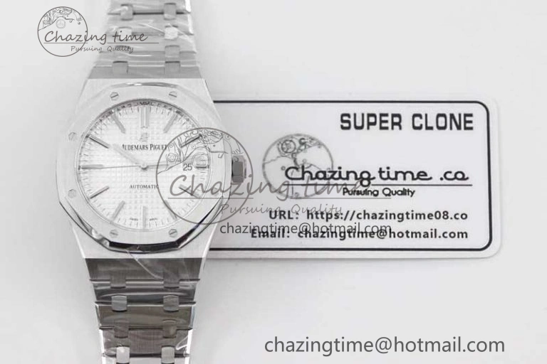 Royal Oak 41mm 15400 SS APSF 1:1 Best Edition White Textured Dial on SS Bracelet A3120 Super Clone