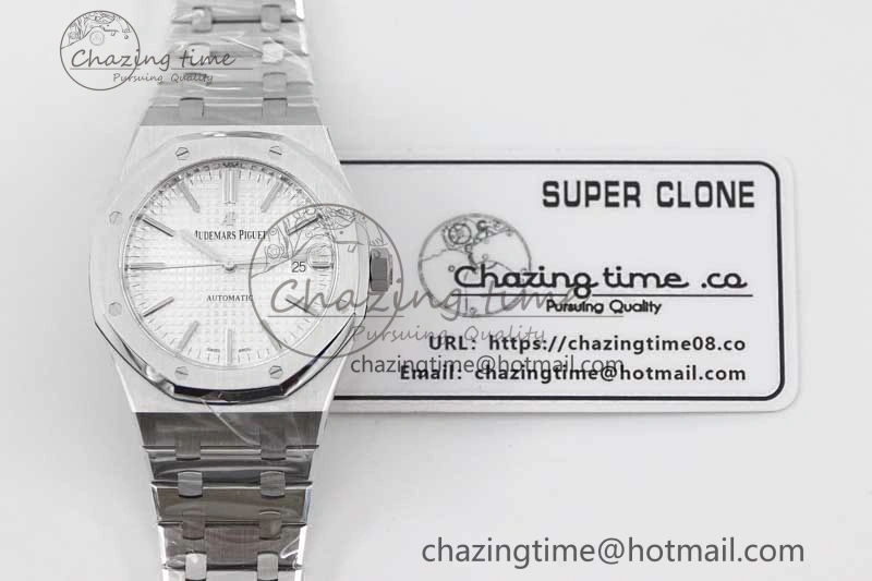 Royal Oak 41mm 15400 SS APSF 1:1 Best Edition White Textured Dial on SS Bracelet A3120 Super Clone