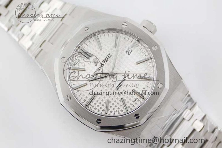 Royal Oak 41mm 15400 SS APSF 1:1 Best Edition White Textured Dial on SS Bracelet A3120 Super Clone