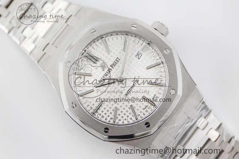 Royal Oak 41mm 15400 SS APSF 1:1 Best Edition White Textured Dial on SS Bracelet A3120 Super Clone