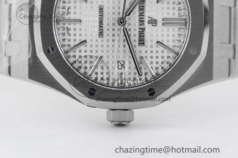Royal Oak 41mm 15400 SS APSF 1:1 Best Edition White Textured Dial on SS Bracelet A3120 Super Clone
