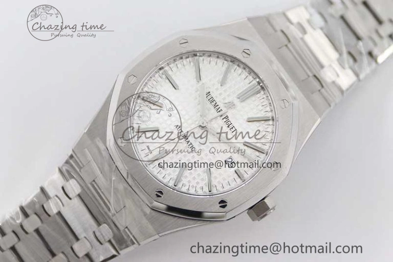 Royal Oak 41mm 15400 SS APSF 1:1 Best Edition White Textured Dial on SS Bracelet A3120 Super Clone