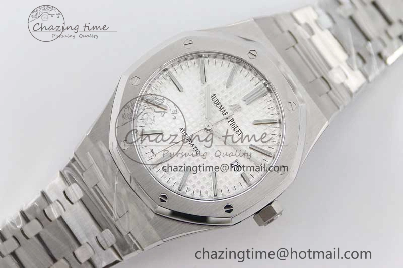 Royal Oak 41mm 15400 SS APSF 1:1 Best Edition White Textured Dial on SS Bracelet A3120 Super Clone