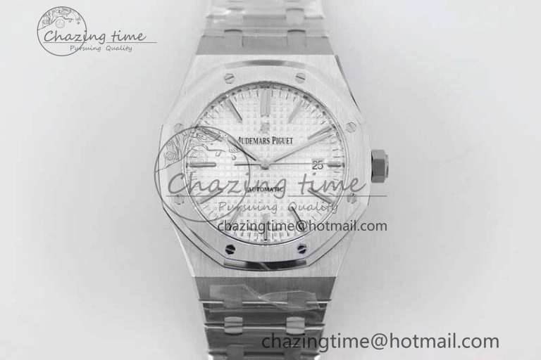 Royal Oak 41mm 15400 SS APSF 1:1 Best Edition White Textured Dial on SS Bracelet A3120 Super Clone