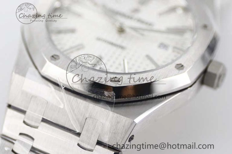 Royal Oak 41mm 15400 SS APSF 1:1 Best Edition White Textured Dial on SS Bracelet A3120 Super Clone