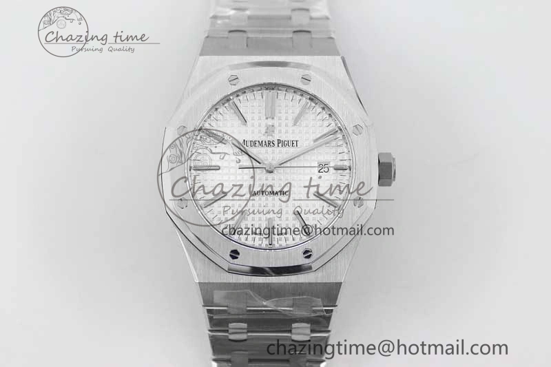 Royal Oak 41mm 15400 SS APSF 1:1 Best Edition White Textured Dial on SS Bracelet A3120 Super Clone