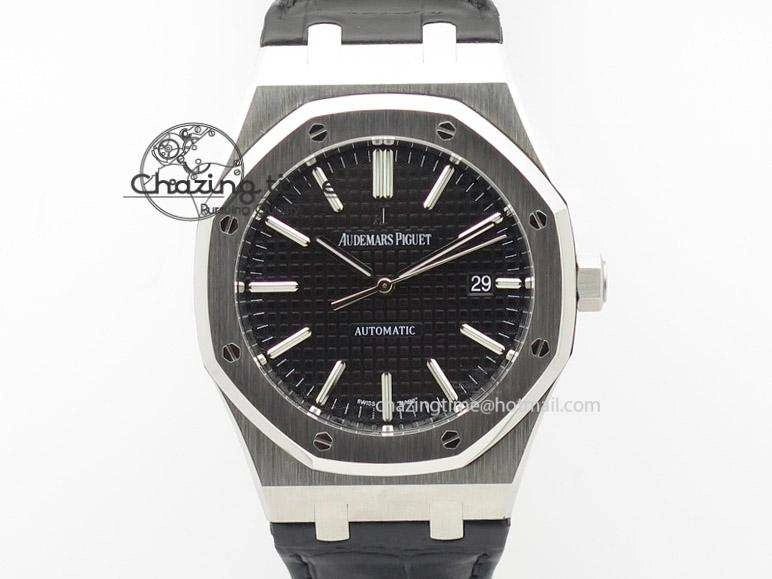 Royal Oak 41mm 15400 SS JF 1:1 Best Edition Black Dial On Black Leather Strap A3120