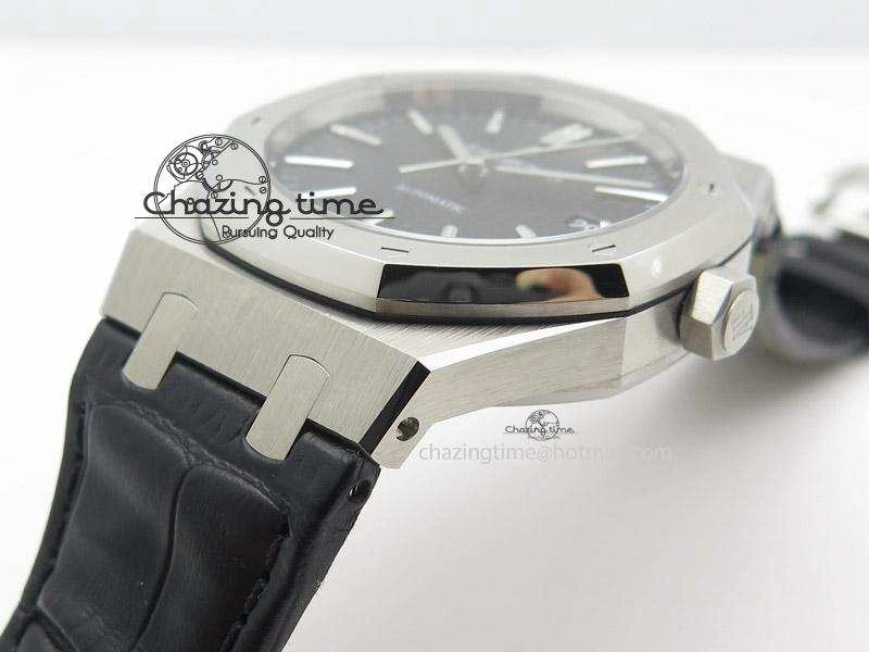 Royal Oak 41mm 15400 SS JF 1:1 Best Edition Black Dial On Black Leather Strap A3120