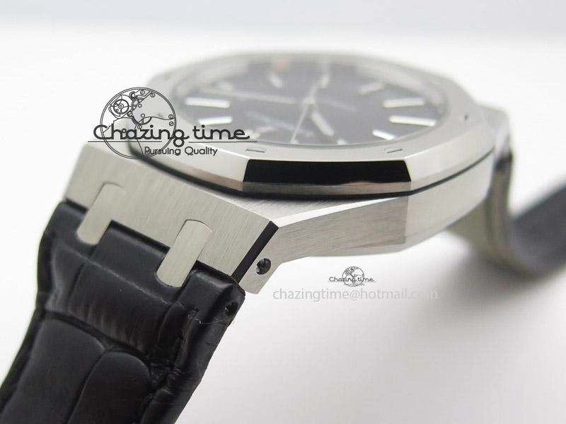Royal Oak 41mm 15400 SS JF 1:1 Best Edition Black Dial On Black Leather Strap A3120