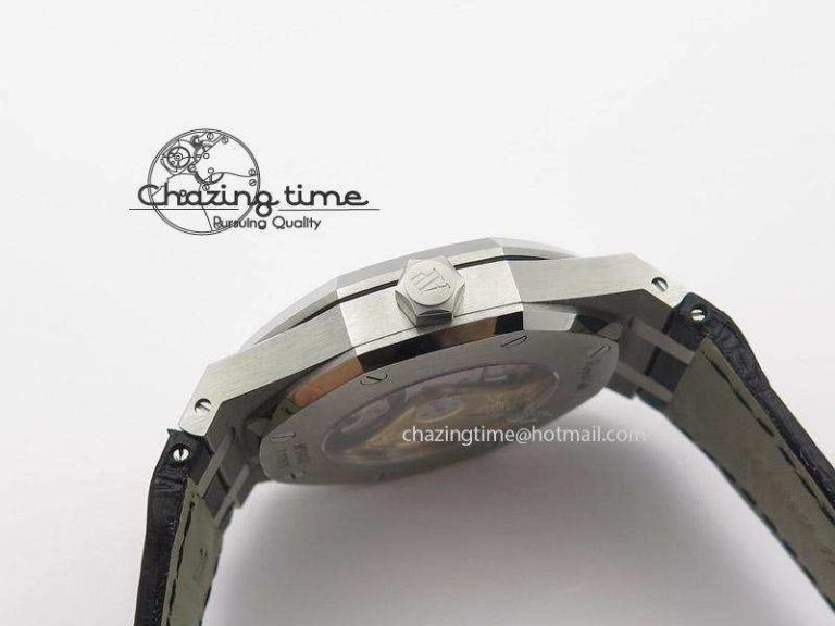 Royal Oak 41mm 15400 SS JF 1:1 Best Edition Black Dial On Black Leather Strap A3120