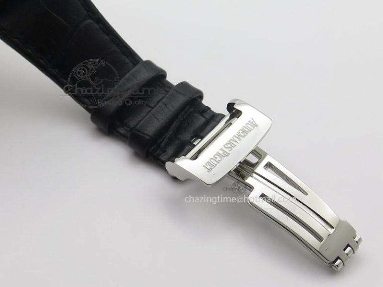 Royal Oak 41mm 15400 SS JF 1:1 Best Edition Black Dial On Black Leather Strap A3120
