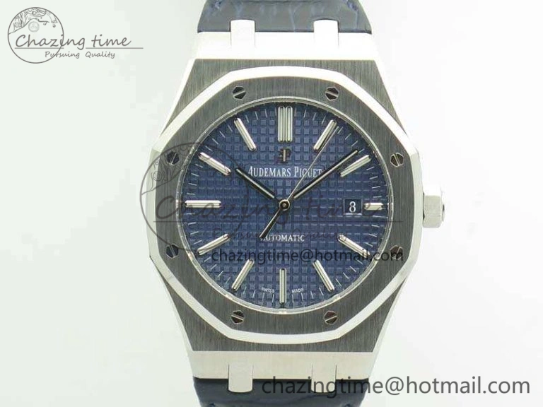 Royal Oak 41mm 15400 SS JF 1:1 Best Edition Blue Textured Dial On Blue Leather Strap A3120 V3