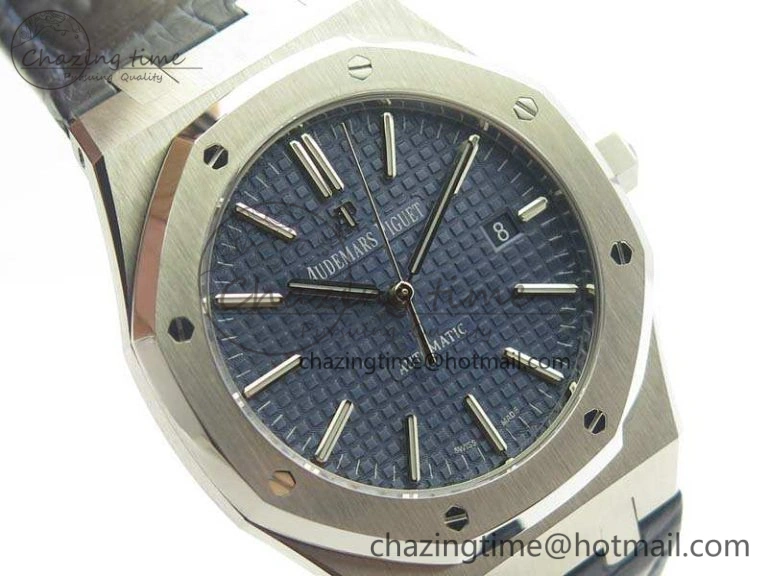 Royal Oak 41mm 15400 SS JF 1:1 Best Edition Blue Textured Dial On Blue Leather Strap A3120 V3