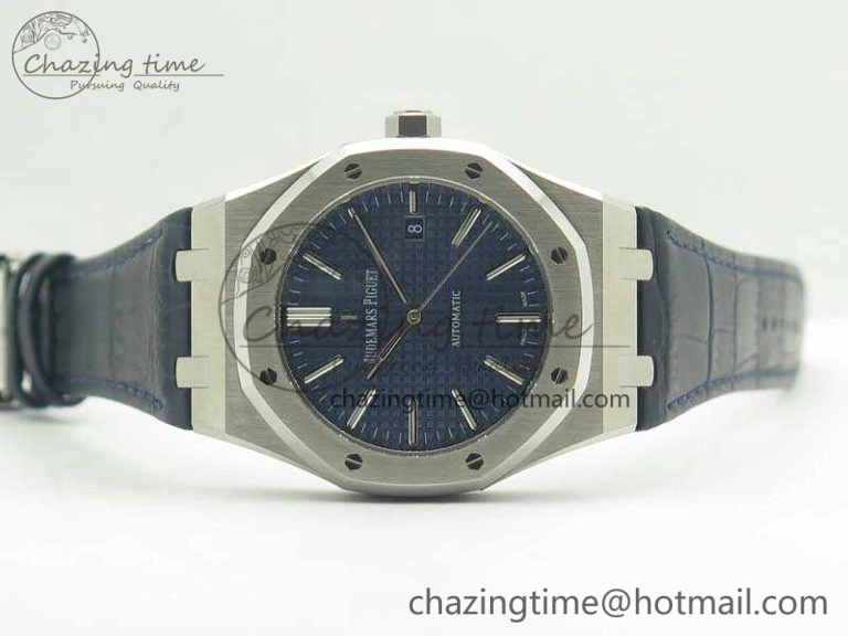 Royal Oak 41mm 15400 SS JF 1:1 Best Edition Blue Textured Dial On Blue Leather Strap A3120 V3