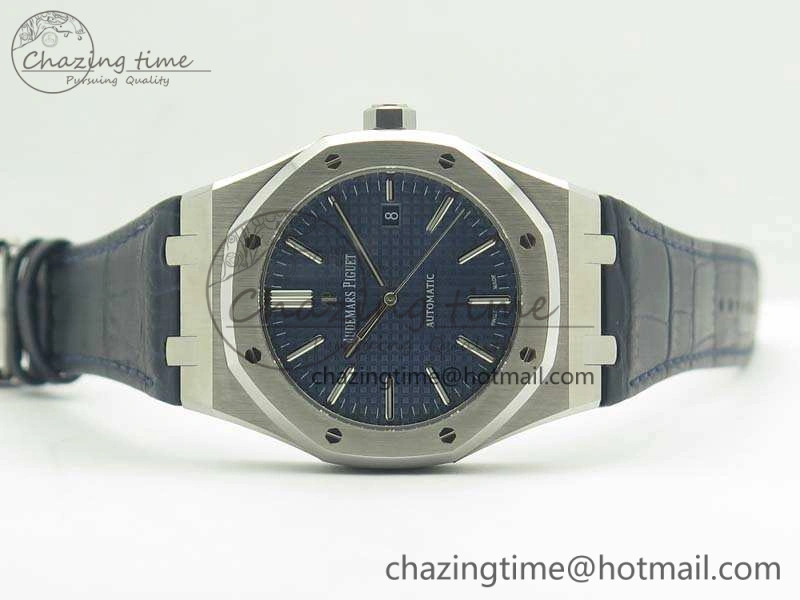 Royal Oak 41mm 15400 SS JF 1:1 Best Edition Blue Textured Dial On Blue Leather Strap A3120 V3