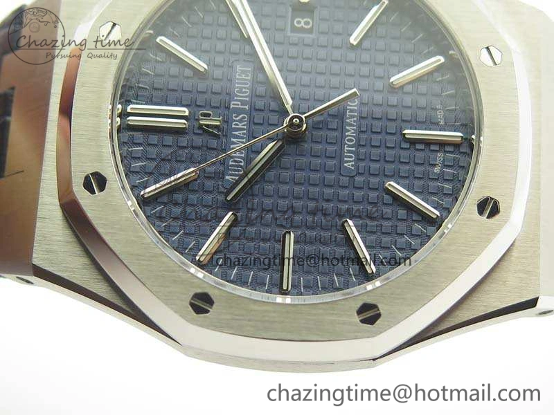 Royal Oak 41mm 15400 SS JF 1:1 Best Edition Blue Textured Dial On Blue Leather Strap A3120 V3