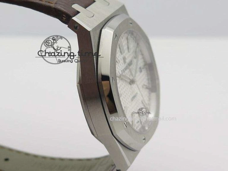 Royal Oak 41mm 15400 SS JF 1:1 Best Edition Silver Dial On Brown Leather Strap A3120