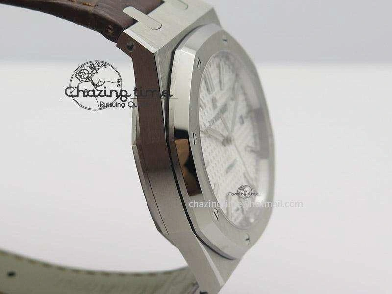 Royal Oak 41mm 15400 SS JF 1:1 Best Edition Silver Dial On Brown Leather Strap A3120