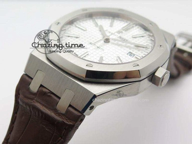 Royal Oak 41mm 15400 SS JF 1:1 Best Edition Silver Dial On Brown Leather Strap A3120