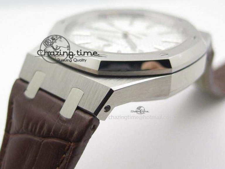 Royal Oak 41mm 15400 SS JF 1:1 Best Edition Silver Dial On Brown Leather Strap A3120