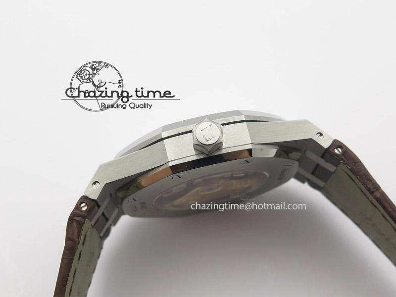 Royal Oak 41mm 15400 SS JF 1:1 Best Edition Silver Dial On Brown Leather Strap A3120