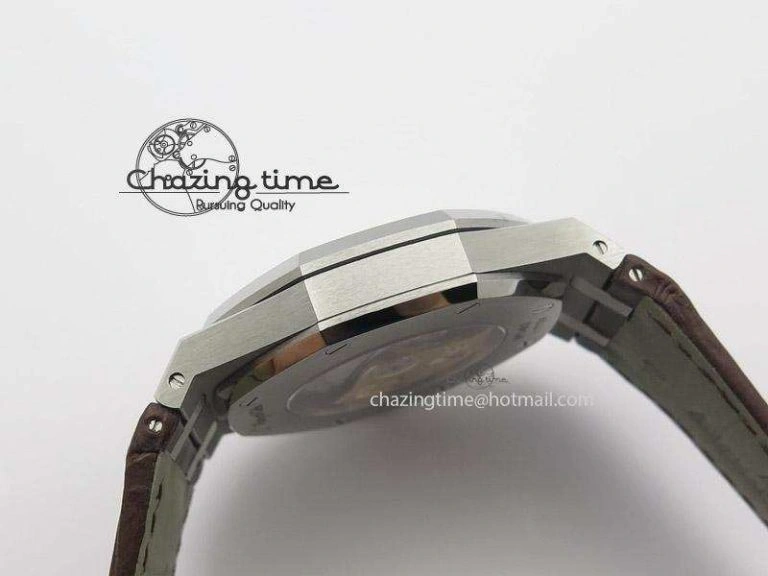 Royal Oak 41mm 15400 SS JF 1:1 Best Edition Silver Dial On Brown Leather Strap A3120