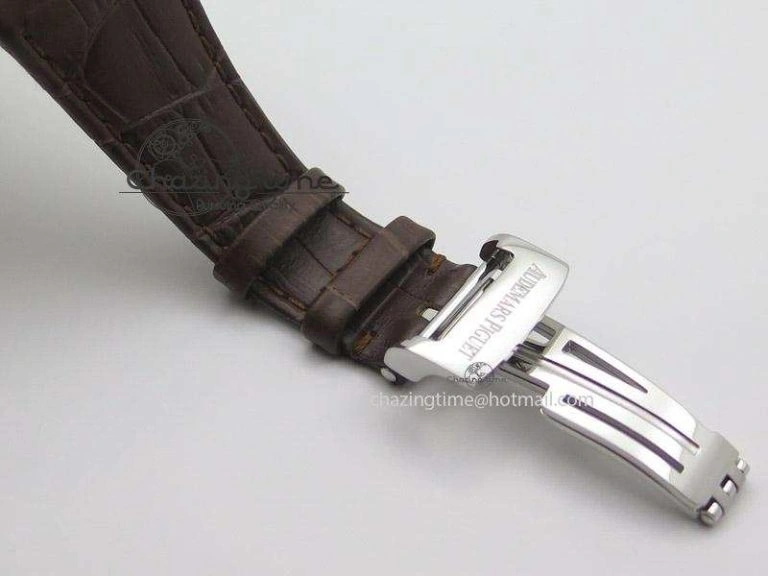 Royal Oak 41mm 15400 SS JF 1:1 Best Edition Silver Dial On Brown Leather Strap A3120