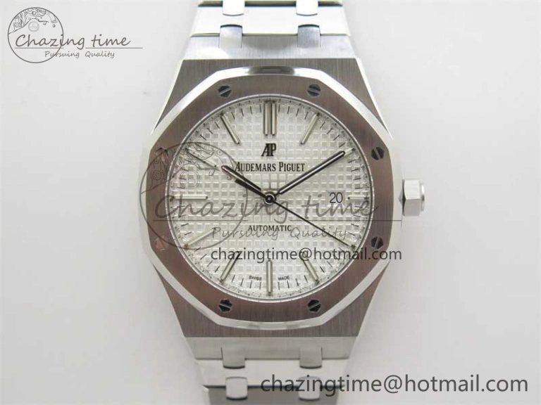 Royal Oak 41mm 15400 SS RSF 1:1 Best Edition White Textured Dial on SS Bracelet A3120 Super Clone