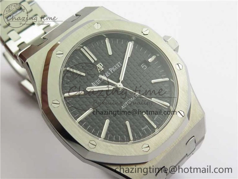 Royal Oak 41mm 15400 SS Z+F 1:1 Best Edition Black Textured Dial on SS Bracelet A3120 (Free Box)