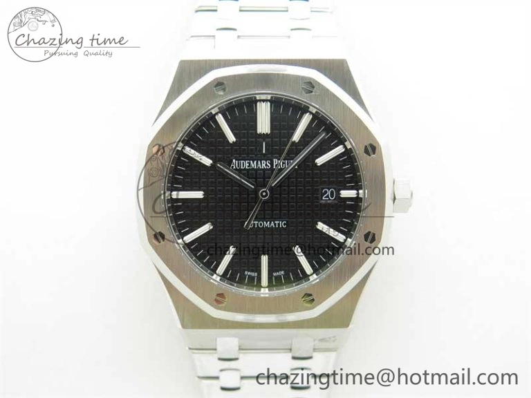 Royal Oak 41mm 15400 SS ZF 1:1 Best Edition Black Textured Dial on SS Bracelet SA3120 Super Clone